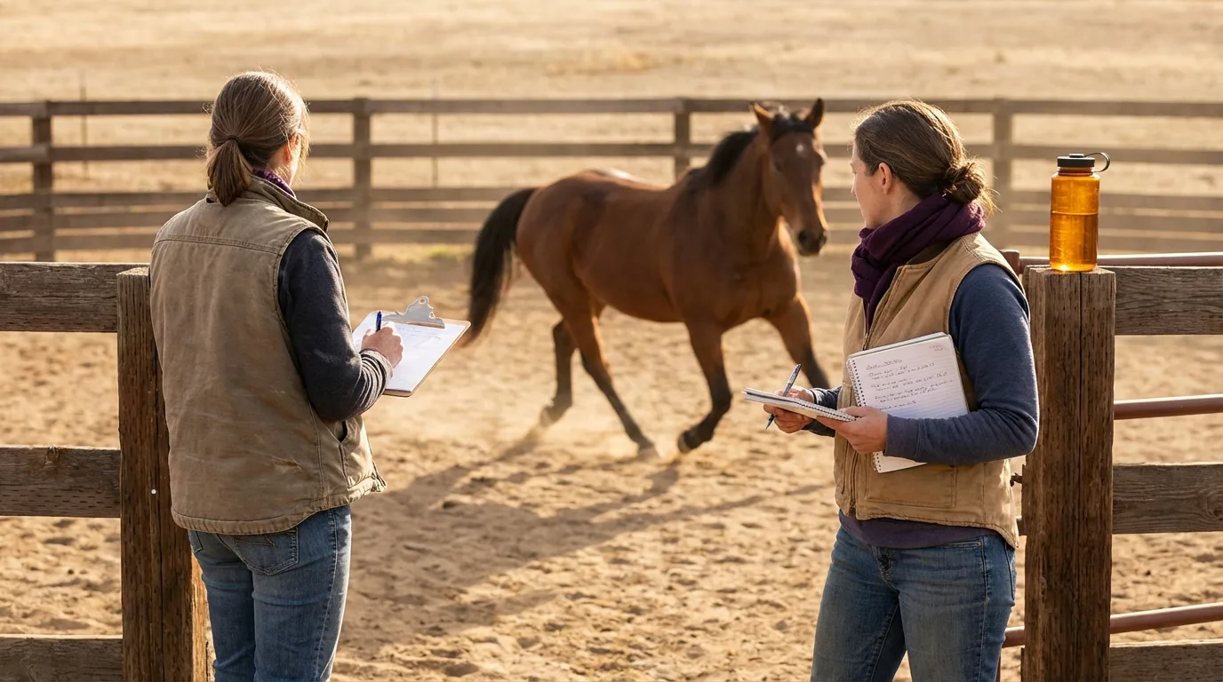 Comportementaliste équin travaillant un cheval en liberté dans un rond de longe