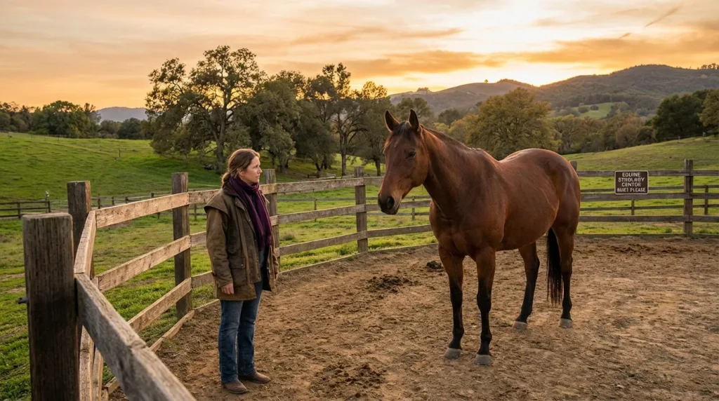 Comportementaliste équin travaillant avec un cheval en liberté